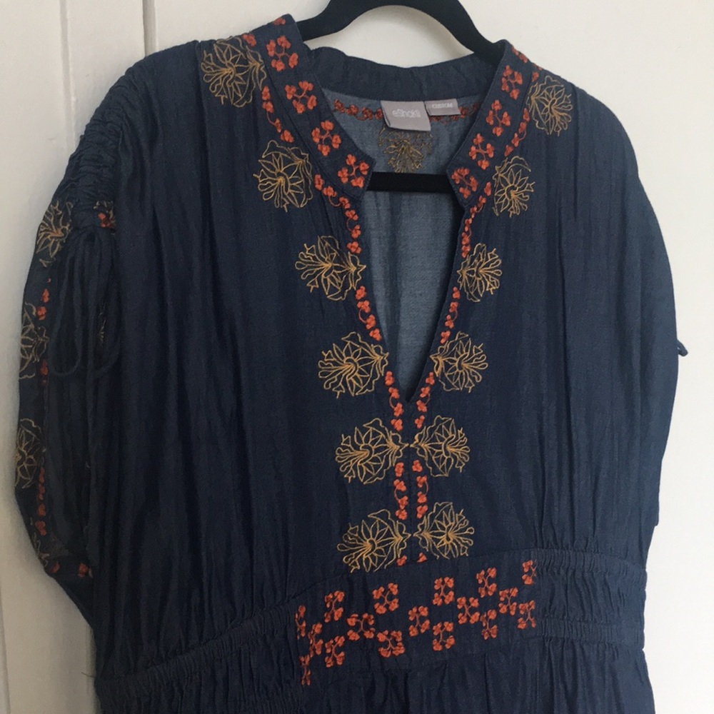 Embroidered chambray maxi dress